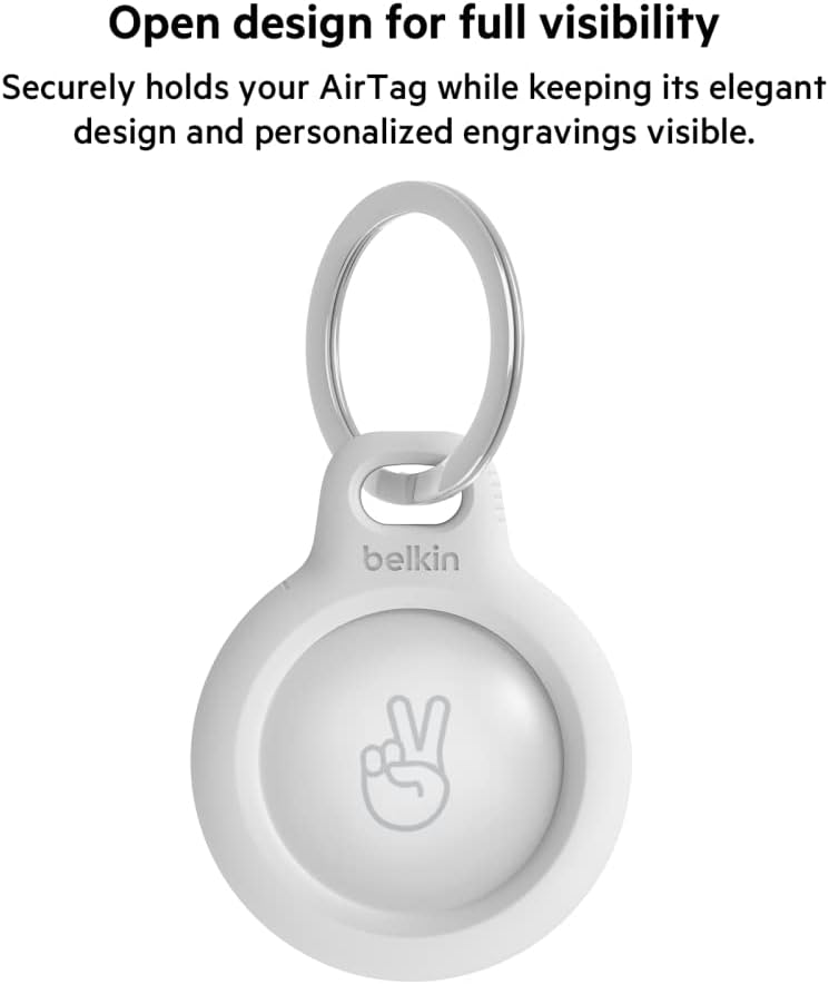 Belkin F8W973 AirTag Case with Key Ring (Secure Holder Protective Cover for Air Tag with Scratch Resistance Accessory) - White (Pack of 2