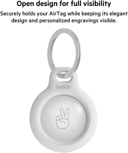 Belkin F8W973 AirTag Case with Key Ring (Secure Holder Protective Cover for Air Tag with Scratch Resistance Accessory) - White (Pack of 2