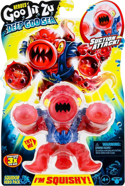 Heroes of Goo Jit Zu Deep Goo Sea Squidor Hero Pack. Super Squishy, Goo Filled Toy. With Suction Attack Feature. Stretch Him 3 Times His Size!