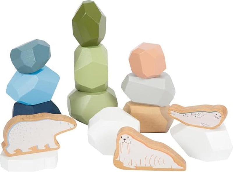 small foot Wooden Balance Stones Arctic, FSC 100%-certified wood, stacking game for kids aged 12+ months, 12440