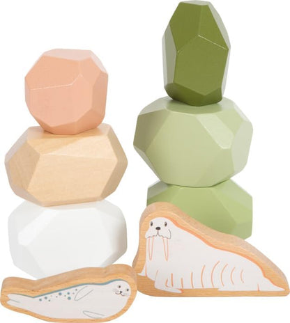 small foot Wooden Balance Stones Arctic, FSC 100%-certified wood, stacking game for kids aged 12+ months, 12440
