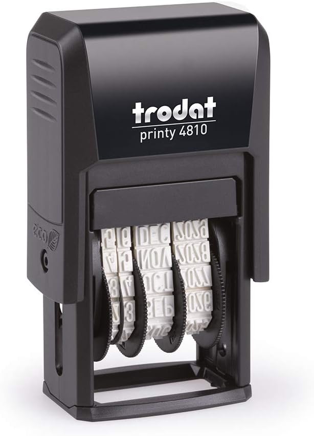 Trodat Printy 4817 Timbro Polinomio Con Data Autoinchiostrante, 12 Testi Italiano - Cartuccia Nera & Printy 4810 Timbro Datario Autoinchiostrante Italiano, Mese In Lettere