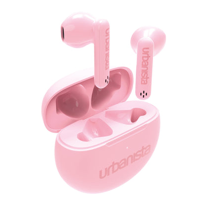 Urbanista True Wireless Earbuds, Bluetooth 5.3 Earphones, IPX4 In Ear Headphones, Ear Buds with Dual Microphones, 20 Hr Playtime, Touch Controls, TWS USB C Charging Case, Austin, Pink