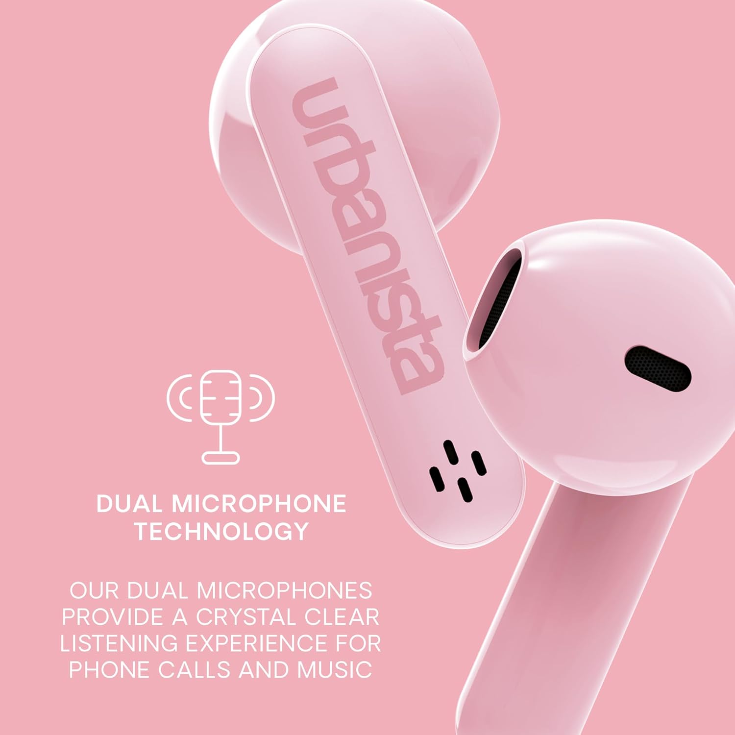 Urbanista True Wireless Earbuds, Bluetooth 5.3 Earphones, IPX4 In Ear Headphones, Ear Buds with Dual Microphones, 20 Hr Playtime, Touch Controls, TWS USB C Charging Case, Austin, Pink
