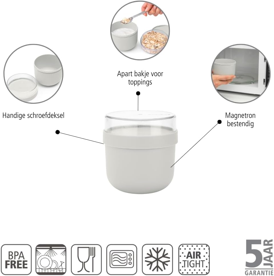 Brabantia - Make & Take Breakfast Bowl 0.5L - with Screw-On Ingredients Container (180 ml) - Leakproof - Large Opening - Suitable for Freezer - Dishwasher & Microwave Safe