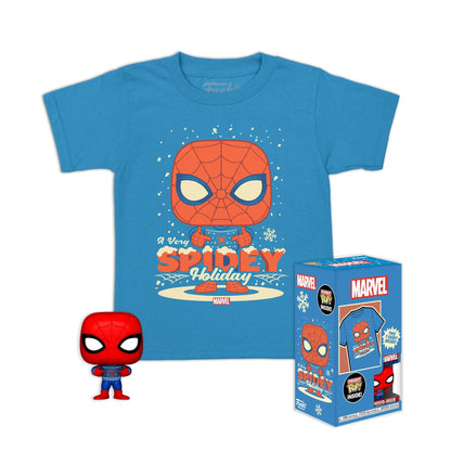 Funko Pocket POP! & Tee: Marvel-Holiday Spiderman - Spider-Man - Small - (S) - T-Shirt - Clothes With Collectable Vinyl Minifigure - Gift Idea - Toys and Short Sleeve Top for Adults Unisex Men