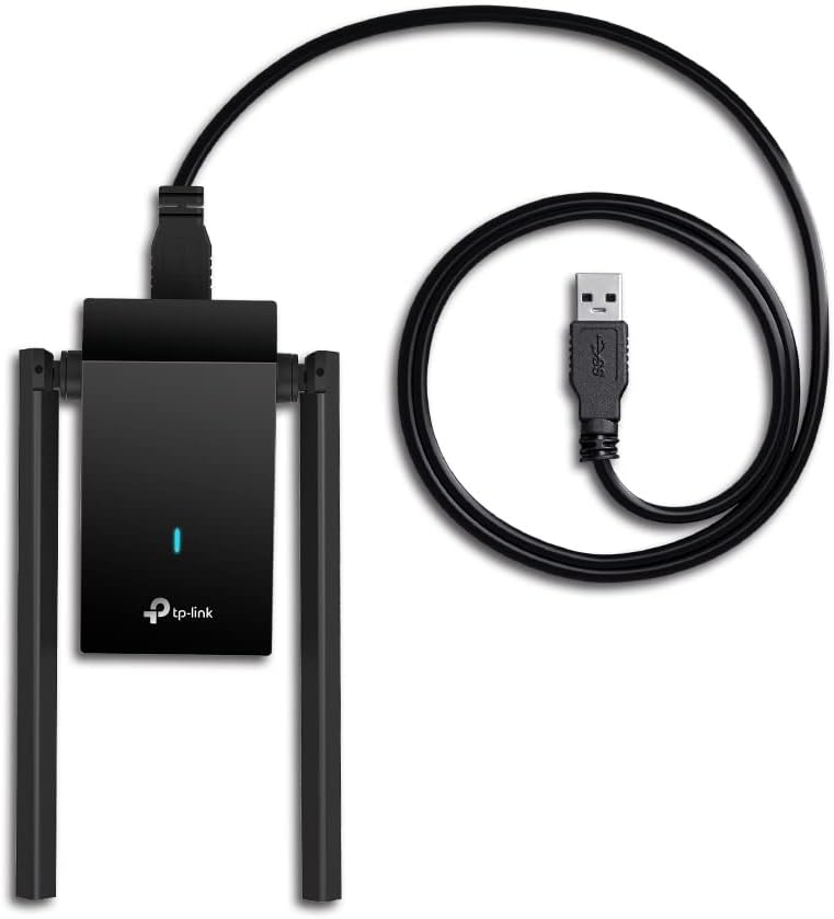 TP-Link AX1800 Wi-Fi 6 Dual Antennas High Gain Wireless USB 3.0 Adapter, Dual-Band, Auto Driver, MU-MIMO, Low- Latency, 1m Cable, Supports Windows 10/11, Highly Secure WPA3 (Archer TX20U Plus), Black