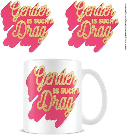 The Peach Fuzz Gender is Such A Drag Mug (One Size) (White/Pink/Yellow