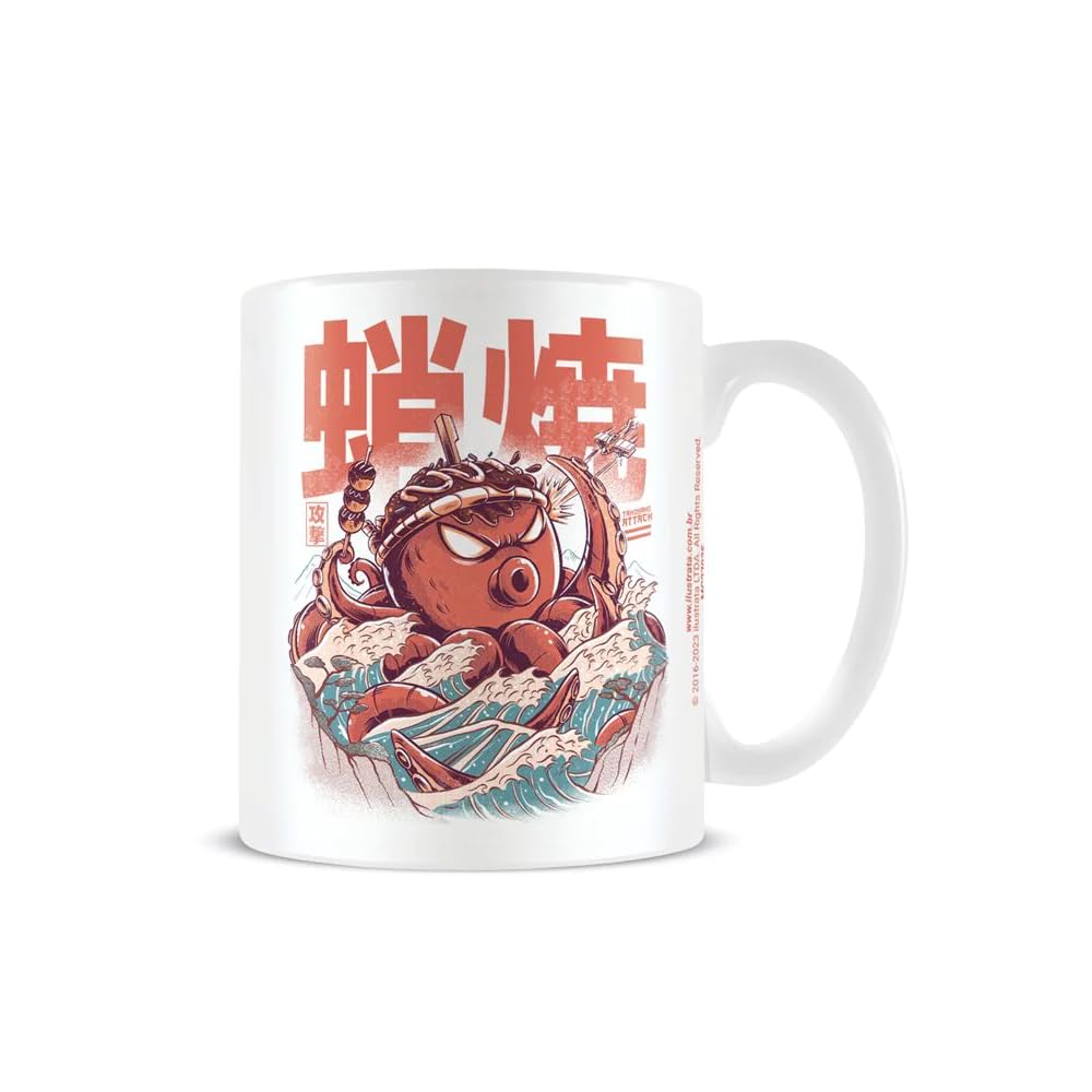 Pyramid International Ilustrata Mug (Takoyaki Attack Design) 11oz Ceramic Coffee Mug, Mugs for Women and Mugs for Men - Official Merchandise