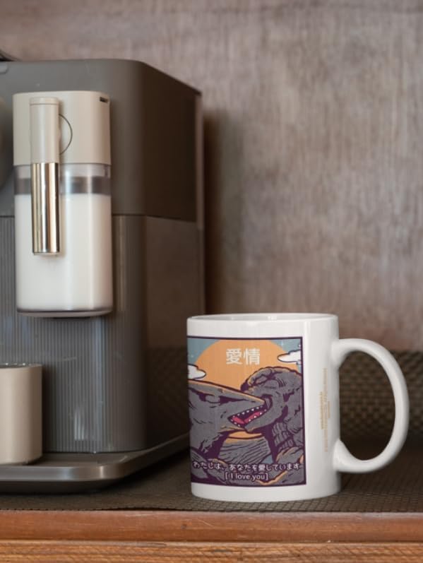 Pyramid International Ilustrata Mug (Kaiju Kiss Design) 11oz Ceramic Coffee Mug, Cups and Coffee Mugs for Men and Mugs for Women - Official Merchandise, Black