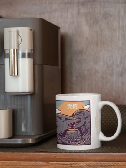 Pyramid International Ilustrata Mug (Kaiju Kiss Design) 11oz Ceramic Coffee Mug, Cups and Coffee Mugs for Men and Mugs for Women - Official Merchandise, Black