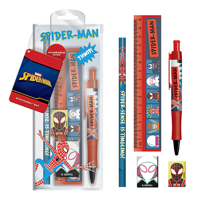 Spider-Man Stationery Set, 5-Piece Spiderman Pencil Case with School Supplies - Official Merchandise