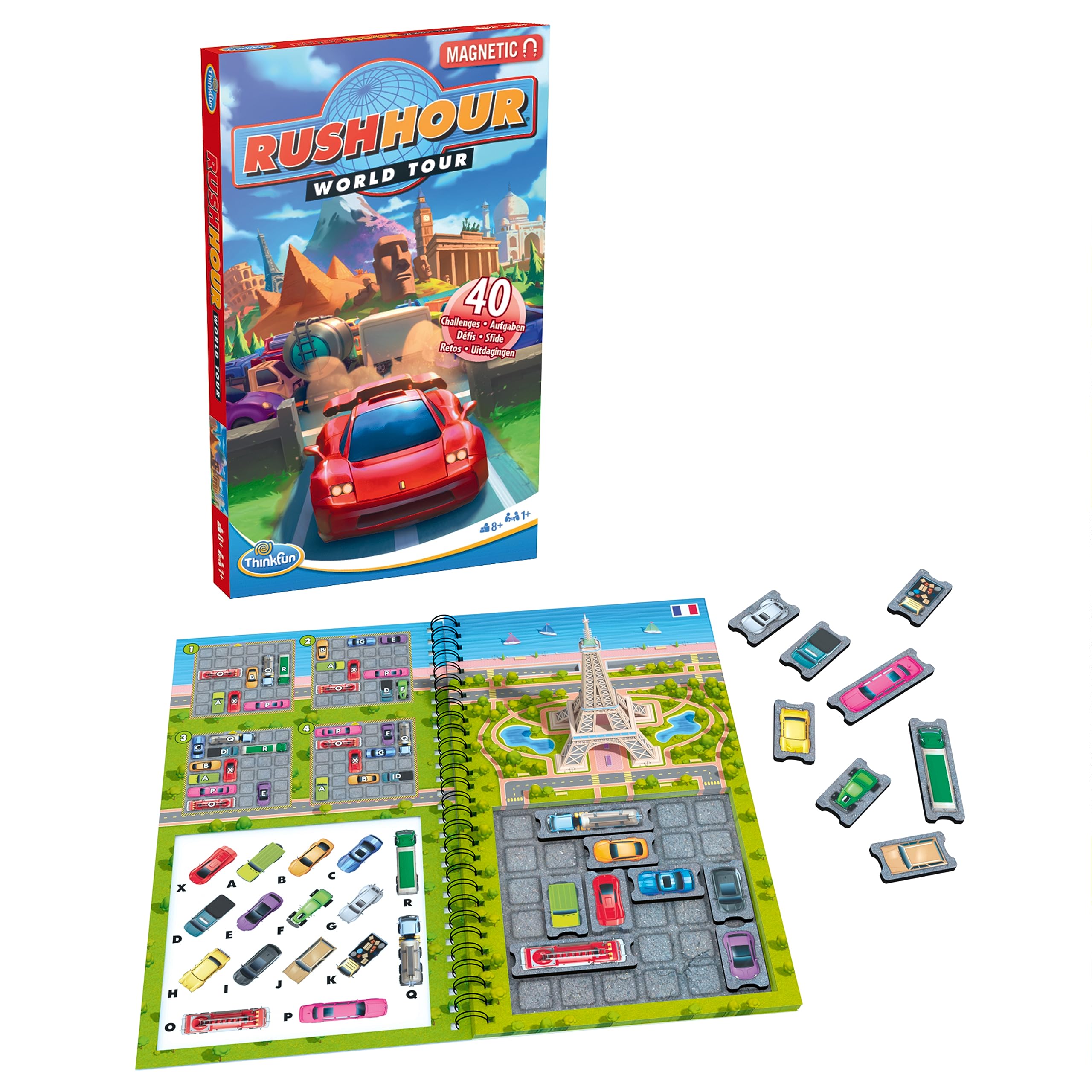 ThinkFun - 76544 - Rush Hour World Tour - Das magnetische Reise-Knobelspiel. Perfekt für die Reise und als Geschenk!: Das magnetische Reise-Knobelspiel