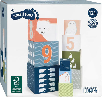 small foot Cubes Arctic, motor activity toy for stacking with polar motifs, for kids aged 12+ months, 12441
