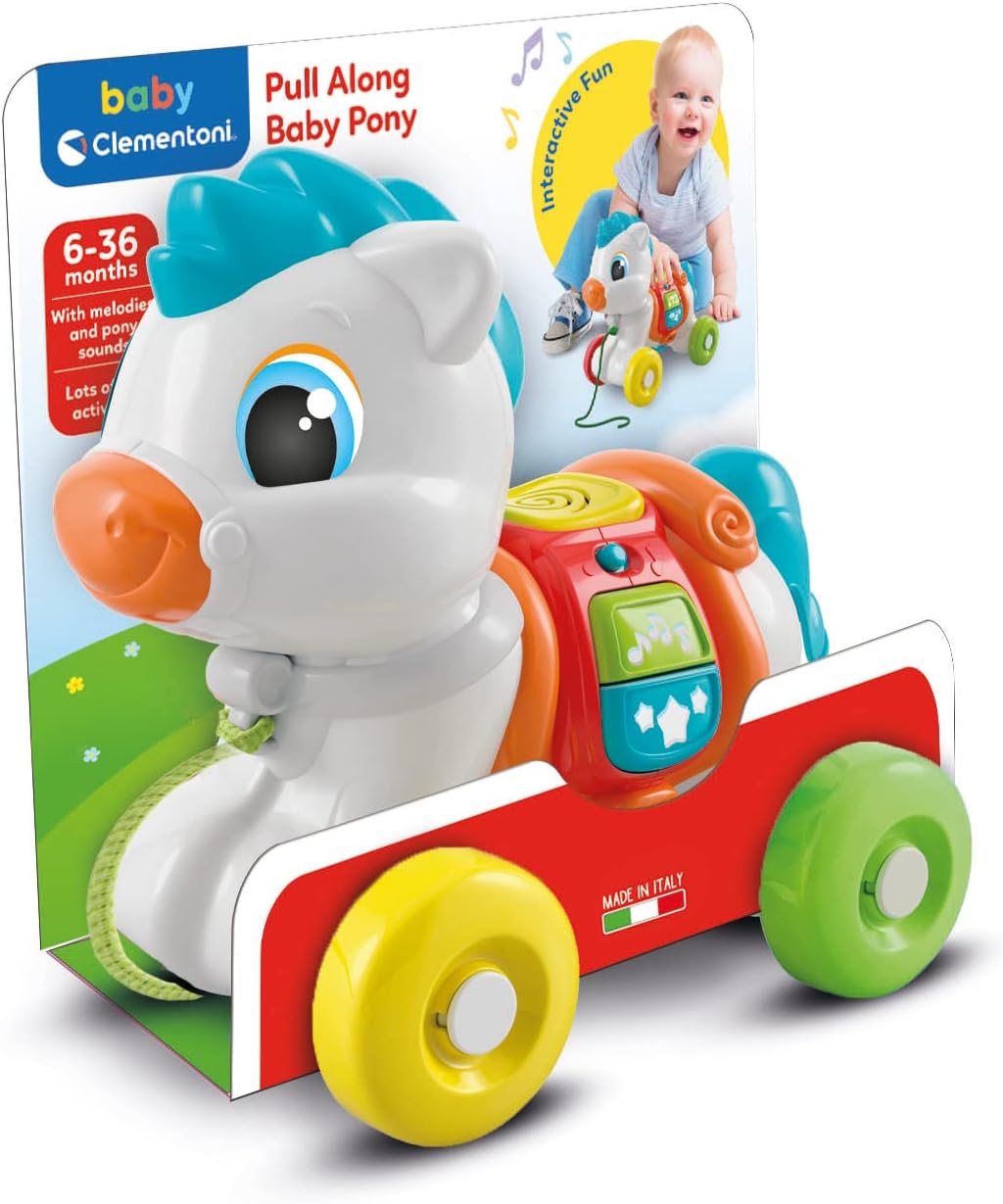 Clementoni- Along Pony Development & Activity Walker: First Steps Animal Push and Pull Toy for Learning and Motor Skills, Ideal for Toddlers (10+ Months)