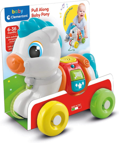 Clementoni- Along Pony Development & Activity Walker: First Steps Animal Push and Pull Toy for Learning and Motor Skills, Ideal for Toddlers (10+ Months)