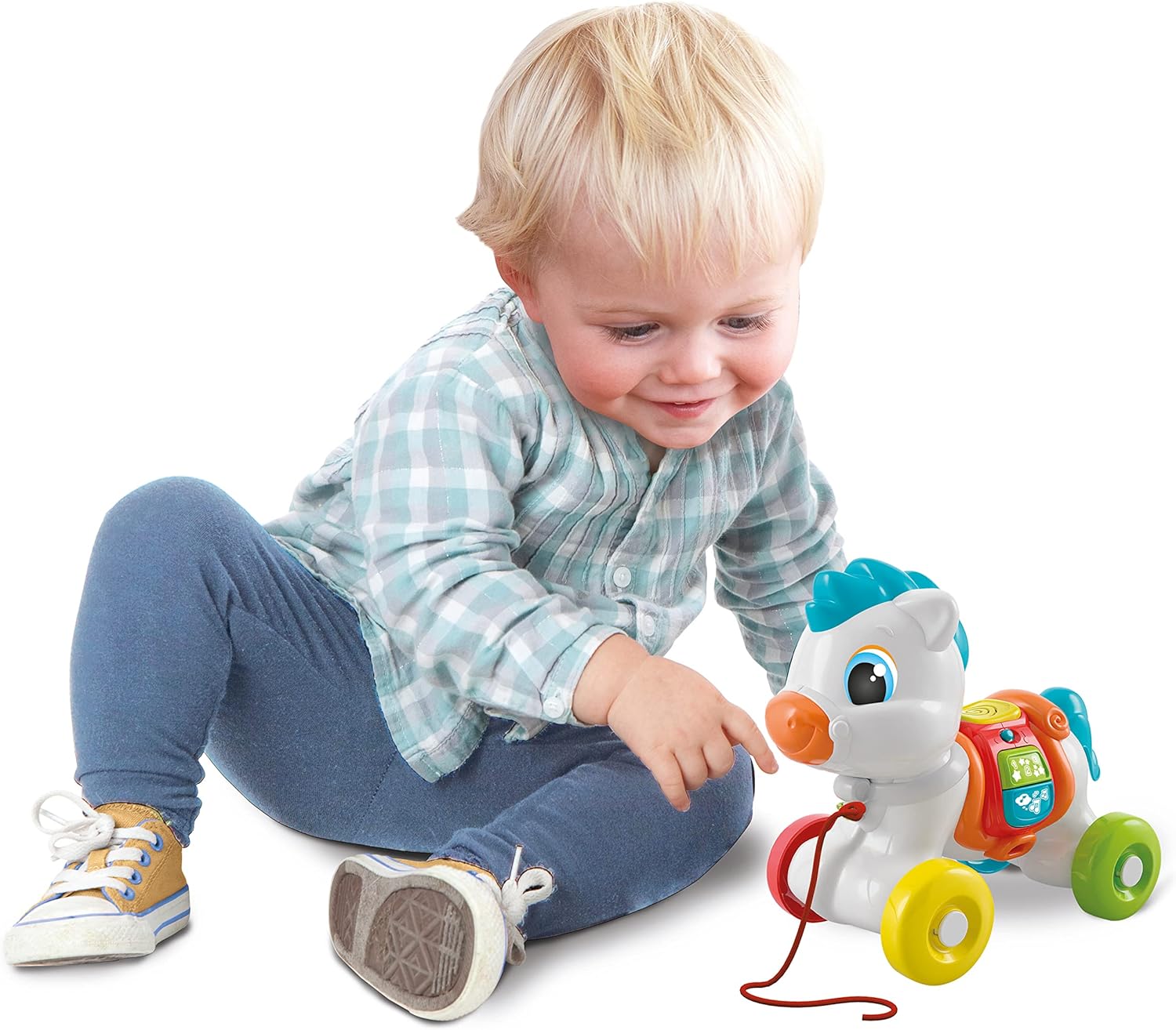 Clementoni- Along Pony Development & Activity Walker: First Steps Animal Push and Pull Toy for Learning and Motor Skills, Ideal for Toddlers (10+ Months)