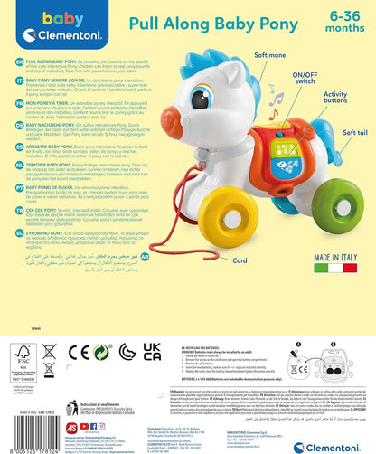 Clementoni- Along Pony Development & Activity Walker: First Steps Animal Push and Pull Toy for Learning and Motor Skills, Ideal for Toddlers (10+ Months)