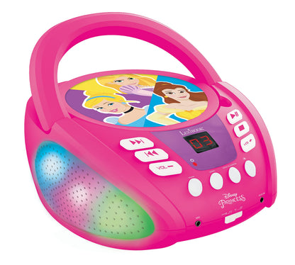Lexibook Disney Princesa-Lector de CD Bluetooth para niños – Portátil, Efectos Multicolores, Entrada para micrófono, AUX IN, AC o Funciona con batería, RCD109DP, Color Rosa, M