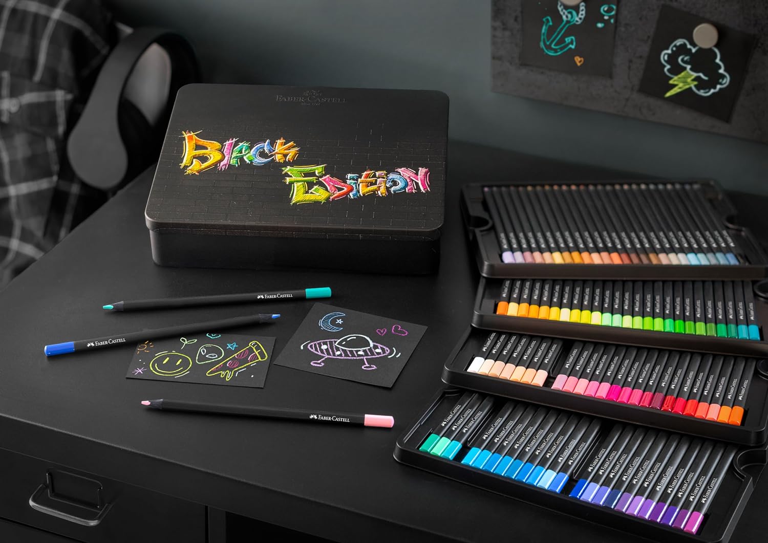 Faber-Castell Black Edition 116490 Colouring Pencils, 100 Metal Case, Shatterproof, for Children and Adults