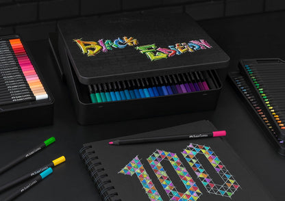 Faber-Castell Black Edition 116490 Colouring Pencils, 100 Metal Case, Shatterproof, for Children and Adults