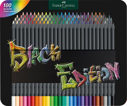 Faber-Castell Black Edition 116490 Colouring Pencils, 100 Metal Case, Shatterproof, for Children and Adults