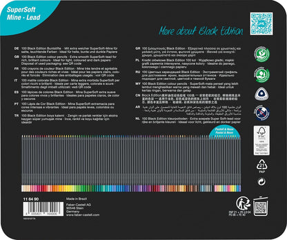Faber-Castell Black Edition 116490 Colouring Pencils, 100 Metal Case, Shatterproof, for Children and Adults