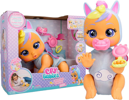 Cry Babies Crawling Jenna, Bambola Interattiva Crawling Jenna Gattona Davvero e Riproduce Realistici Suoni di Bebè Piange Lacrime Vere Quando Perde il Ciuccio, Giocattolo Bambine e Bambini +18 Mesi