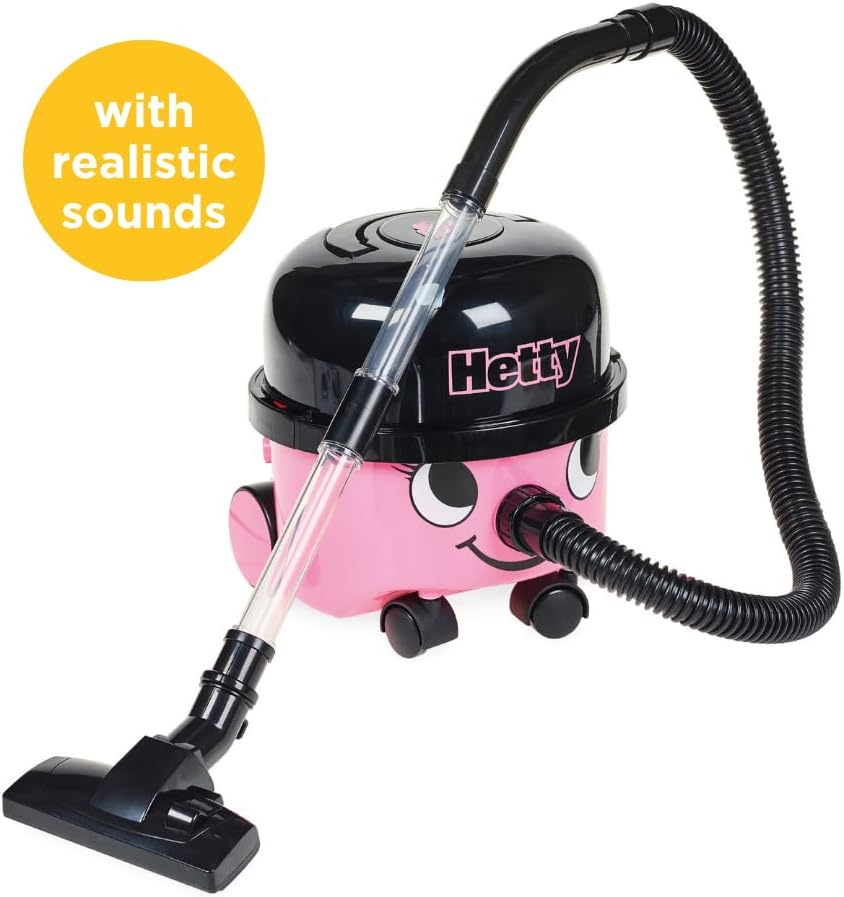 Casdon Henry & Hetty Toys - Hetty Vacuum Cleaner - Pink Vacuum Cleaner Toy with Real Function & Nozzle Accessories - Kids Cleaning Set - For Children Aged 3+ Single
