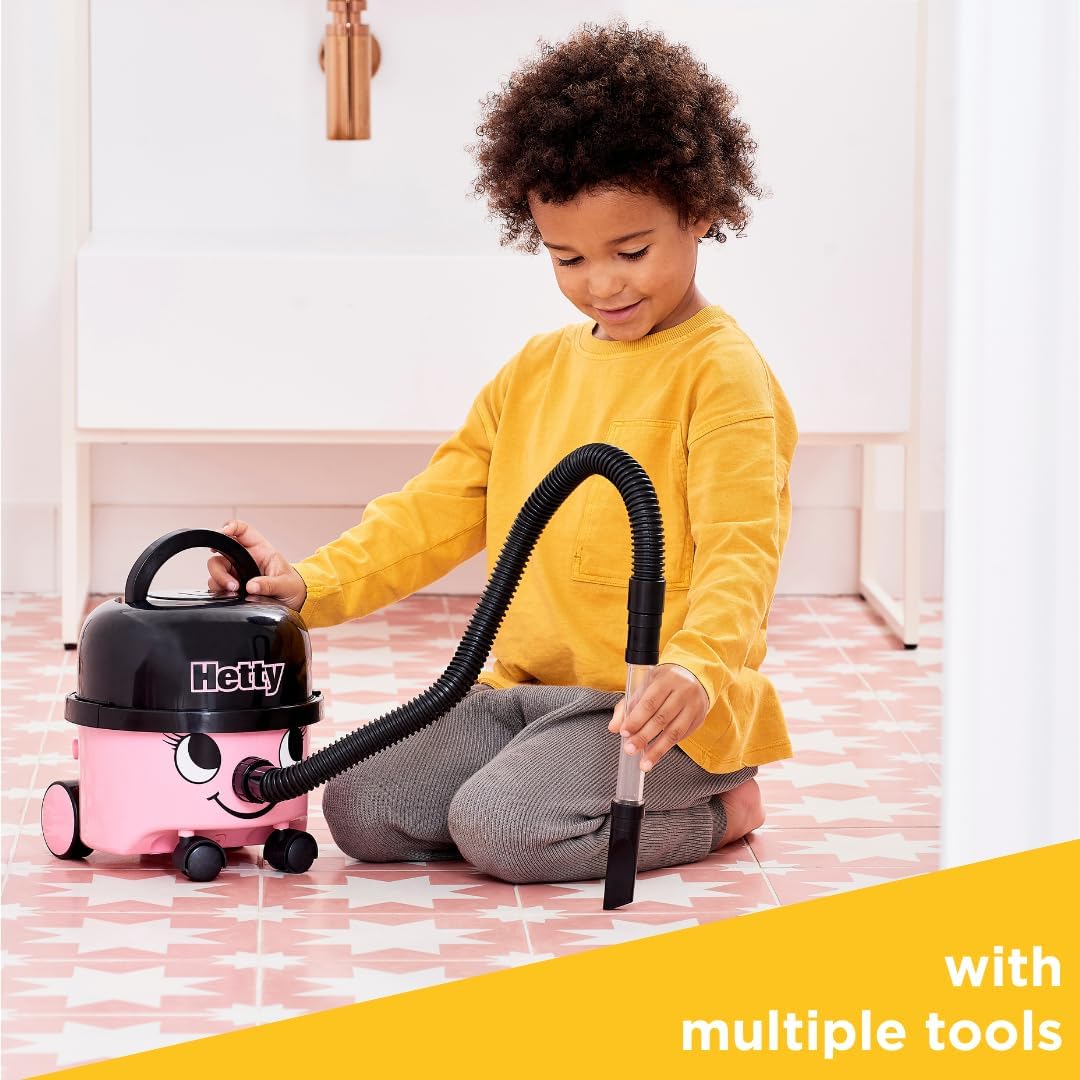 Casdon Henry & Hetty Toys - Hetty Vacuum Cleaner - Pink Vacuum Cleaner Toy with Real Function & Nozzle Accessories - Kids Cleaning Set - For Children Aged 3+ Single