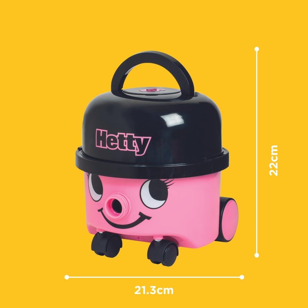 Casdon Henry & Hetty Toys - Hetty Vacuum Cleaner - Pink Vacuum Cleaner Toy with Real Function & Nozzle Accessories - Kids Cleaning Set - For Children Aged 3+ Single