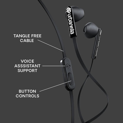 Urbanista Wired Earbuds, Tangle Free USB C Earphones Wired Call-Handling with Microphone, USB Type C Headphones Wired Stereo Input, Button Input with Voice Assistant, San Francisco, Black