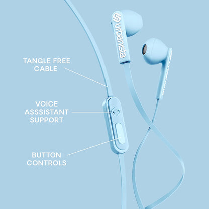 Urbanista Wired Earbuds, Tangle Free USB C Earphones Wired Call-Handling with Microphone, USB Type C Headphones Wired Stereo Input, Button Input with Voice Assistant, San Francisco, Blue