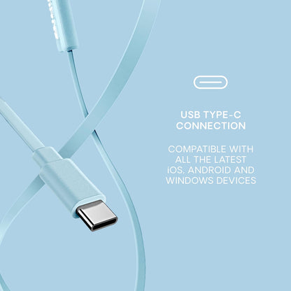 Urbanista Wired Earbuds, Tangle Free USB C Earphones Wired Call-Handling with Microphone, USB Type C Headphones Wired Stereo Input, Button Input with Voice Assistant, San Francisco, Blue