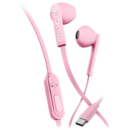 Urbanista Wired Earbuds, Tangle Free USB C Earphones Wired Call-Handling with Microphone, USB Type C Headphones Wired Stereo Input, Button Input with Voice Assistant, San Francisco, Pink