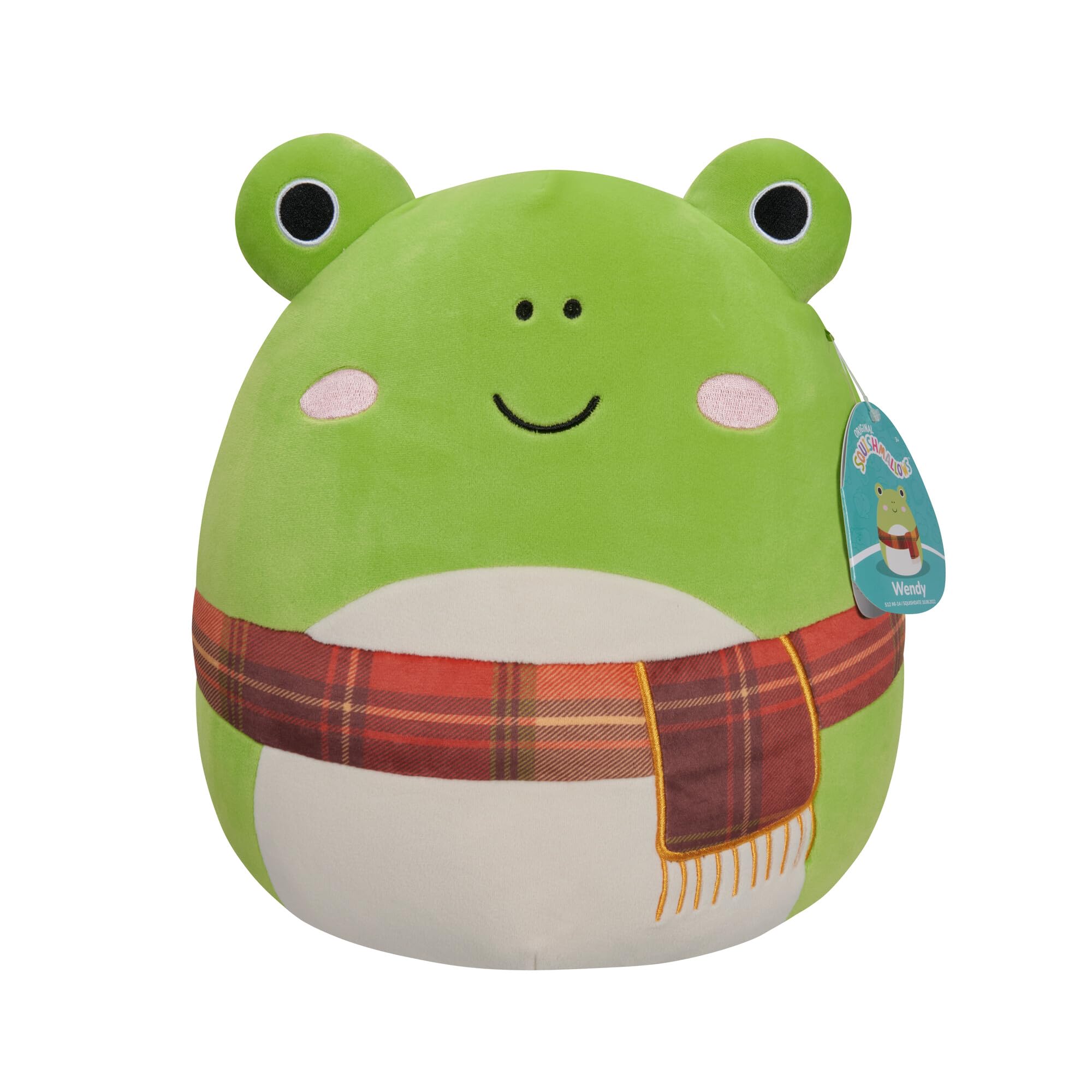 Squishmallows Original 30cm Wendy The Green Frog with Plaid Scarf, Add Wendy to Your Team, Ultra Soft Plush Wendy Green Frog