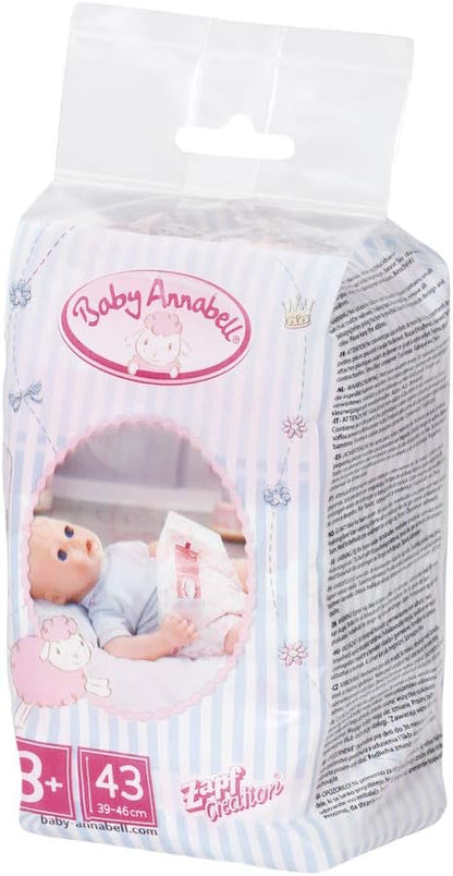 Baby Annabell Nappies for 43 cm Dolls - Easy for Small Hands, Creative Play Promotes Empathy and Social Skills, For Toddlers 3 Years and Up - 5 Pack