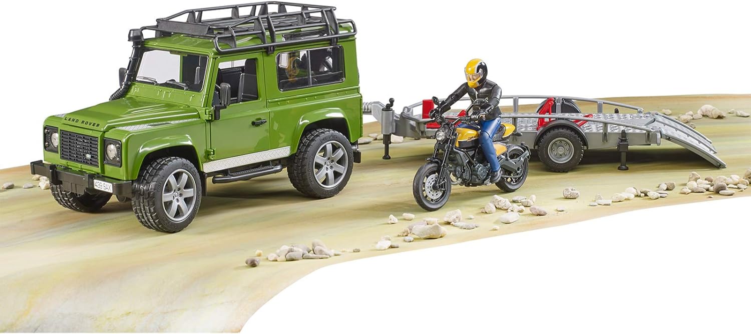 Bruder 2589 Other License 02589 Land Rover Defender with Trailer and Scrambler Ducati Full Throttle