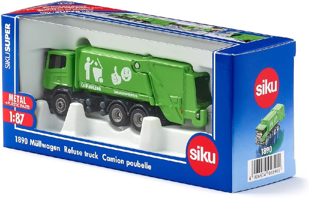 siku 1890, Bin Lorry, 1:87, Metal,Plastic, Green, Tiltable collecting area, Large accessory waste bin