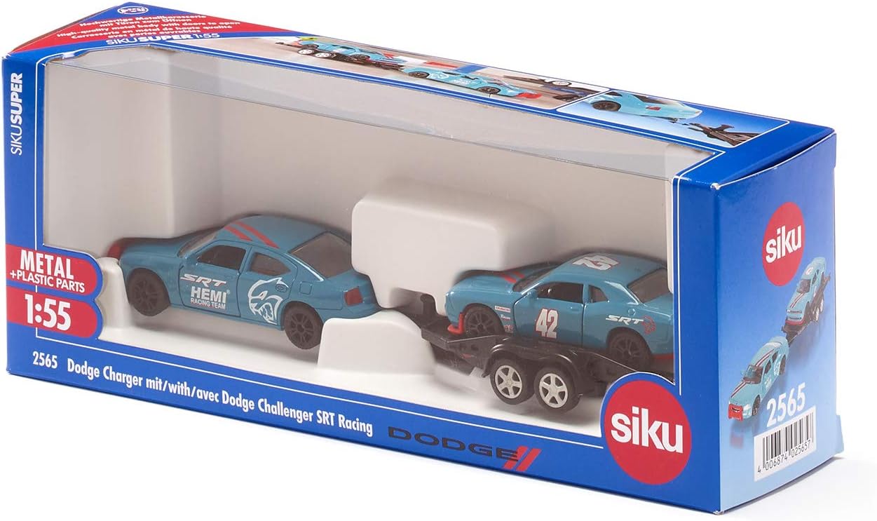 siku 2565, Dodge Charger with Dodge Challenger SRT Racing, Sky Blue, Metal/Plastic, 1:55, Functional doors Dodge Charger + Dodge Challenger SRT Racing