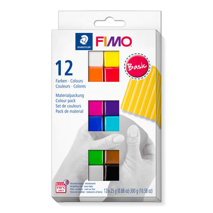STAEDTLER 8023 C12-1 FIMO Soft Oven Hardening Polymer Modelling Clay - Basic Assorted Colours (Pack of 12 x 25g Blocks