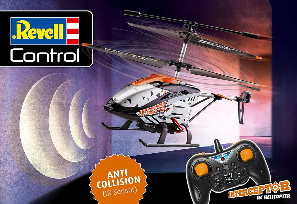 Revell Control 23817 Helicóptero a Control Remoto Interceptor Sensor anticolisión con Control preciso de 2,4 GHz, despegue y Aterrizaje con un Empuje, giroscopio de 6 Ejes, 3 Canales, Cuchillas de