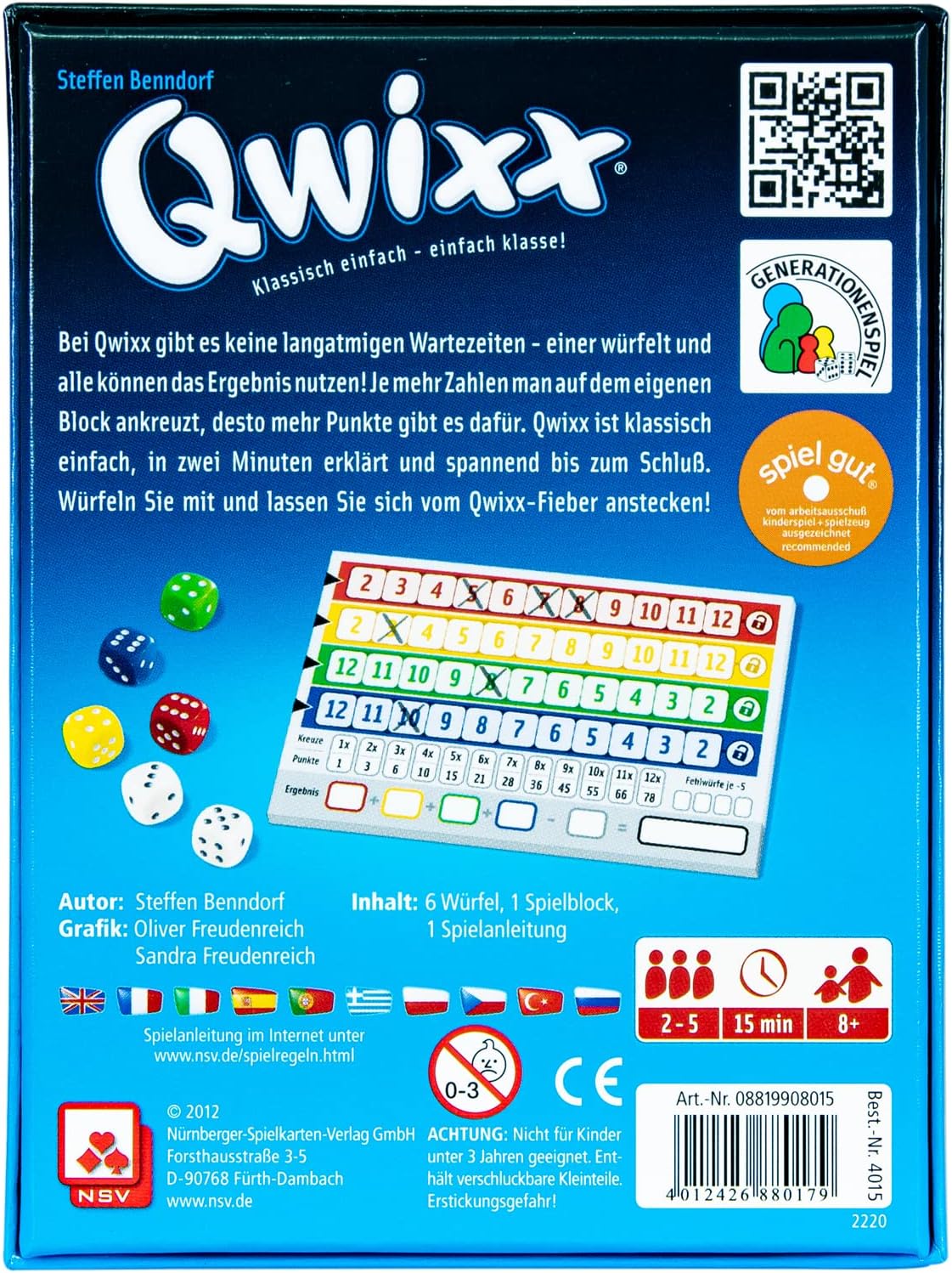 NSV - 4015 - QWIXX - nominated for game of the year 2013 - dice game (German edition