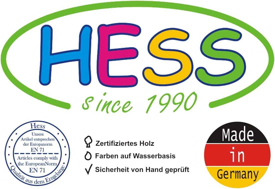 Hess Holzspielzeug 13371 - Spielgerät aus Holz, Serie Bär Henry, für Babys, handgefertigter Spielbogen mit farbenfrohen Figuren und Rasseln, ca. 62 x 57 x 55 cm altes Modell