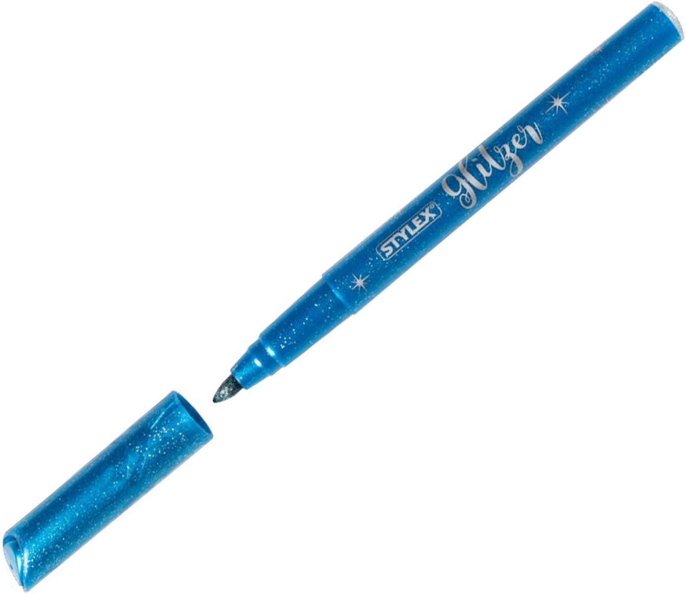 Stylex 64016 - Glitzer Fasermaler, Fasermalstifte für Kinder, 6 Farben in wiederverschließbarer Box, zum Malen, Basteln und Zeichnen