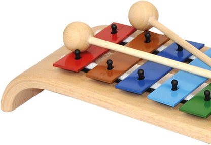 Voggenreiter The Beautiful Glockenspiel xylophone percussion instrument in C major (beech wood, 8 metal bars, practical finger hole, diatonic, incl. 2 wooden mallets), brown / multicolor