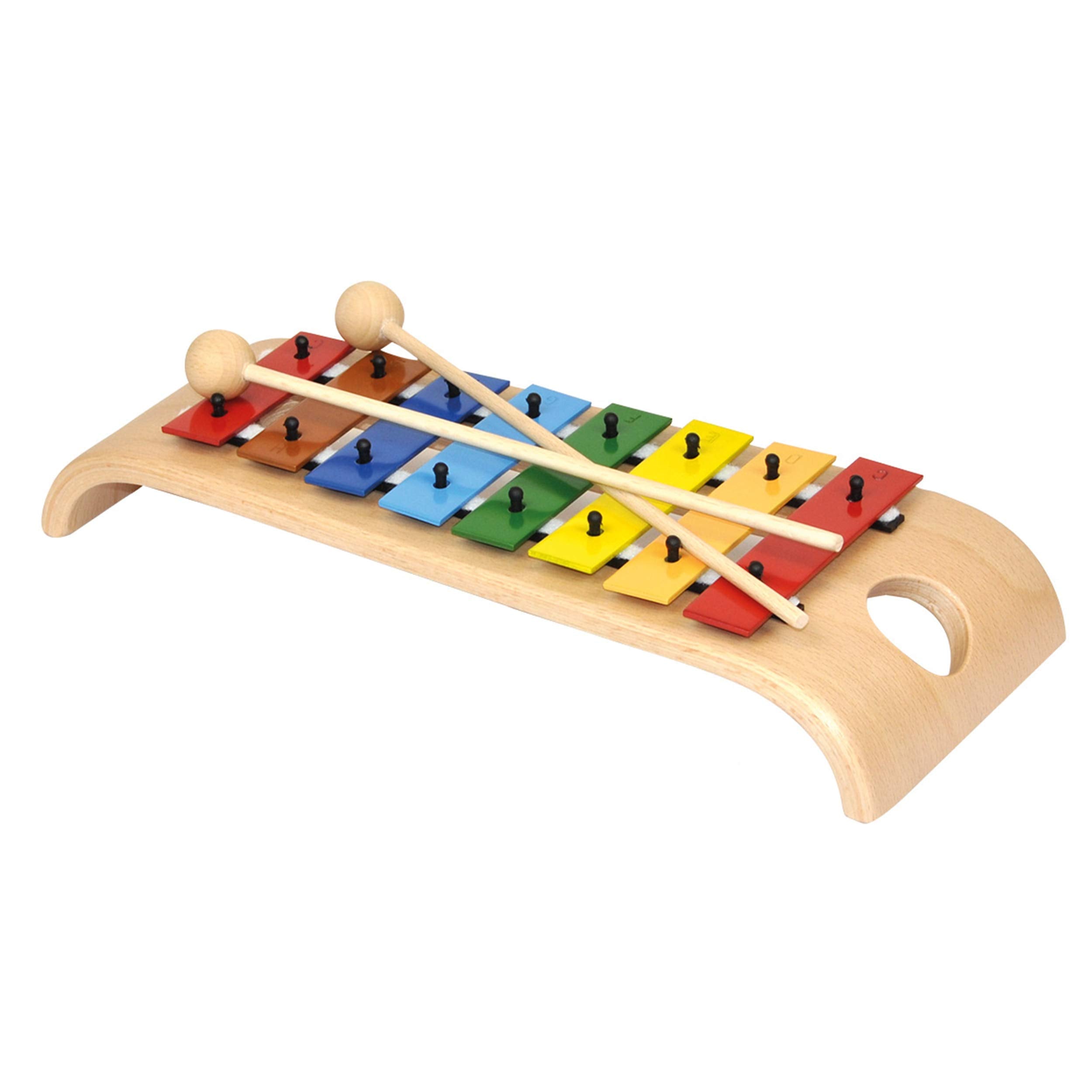 Voggenreiter The Beautiful Glockenspiel xylophone percussion instrument in C major (beech wood, 8 metal bars, practical finger hole, diatonic, incl. 2 wooden mallets), brown / multicolor