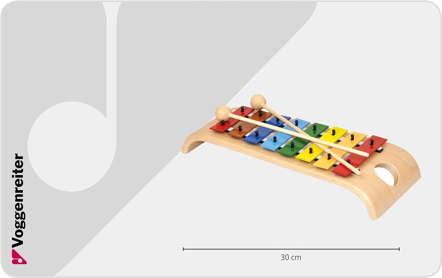 Voggenreiter The Beautiful Glockenspiel xylophone percussion instrument in C major (beech wood, 8 metal bars, practical finger hole, diatonic, incl. 2 wooden mallets), brown / multicolor