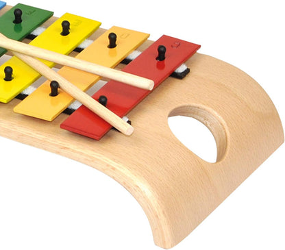 Voggenreiter The Beautiful Glockenspiel xylophone percussion instrument in C major (beech wood, 8 metal bars, practical finger hole, diatonic, incl. 2 wooden mallets), brown / multicolor