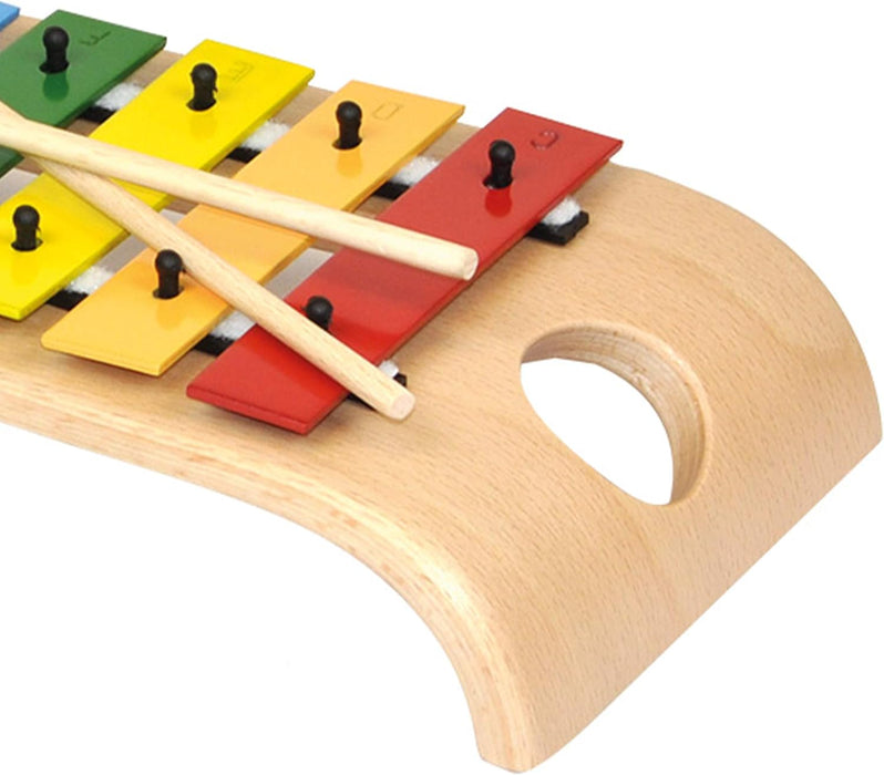 Voggenreiter The Beautiful Glockenspiel xylophone percussion instrument in C major (beech wood, 8 metal bars, practical finger hole, diatonic, incl. 2 wooden mallets), brown / multicolor